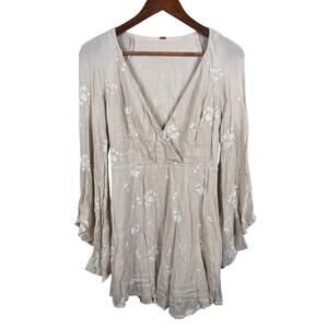 Free People Jasmine Women's Small V-Neck Flare Sleeves Floral Embroidered Dress